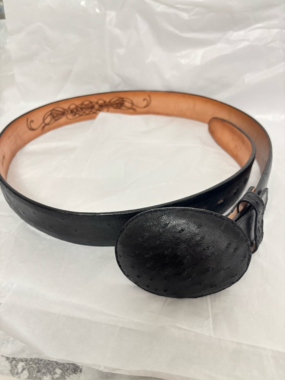 Black Leather Belt with Oval Buckle